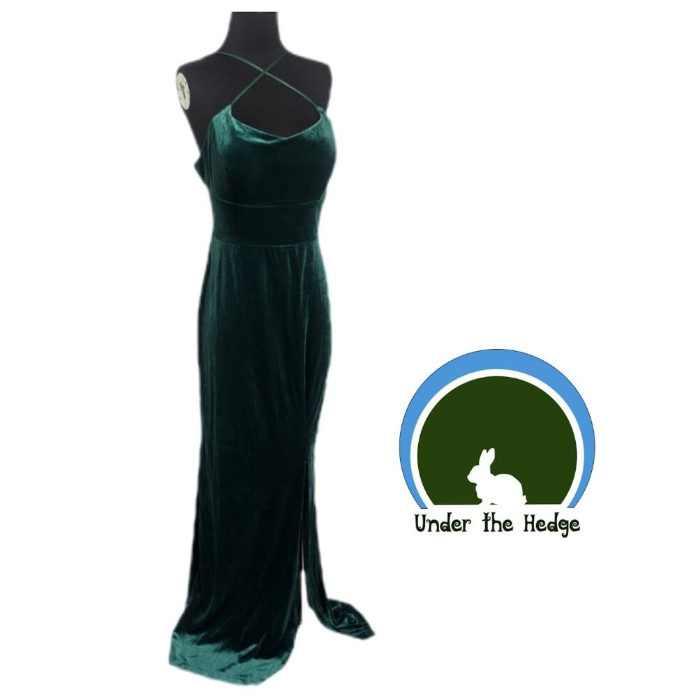 Pear Culture Green Velvet Strappy Lace Up Formal Dress Fits S/M K2 Prom Grunge